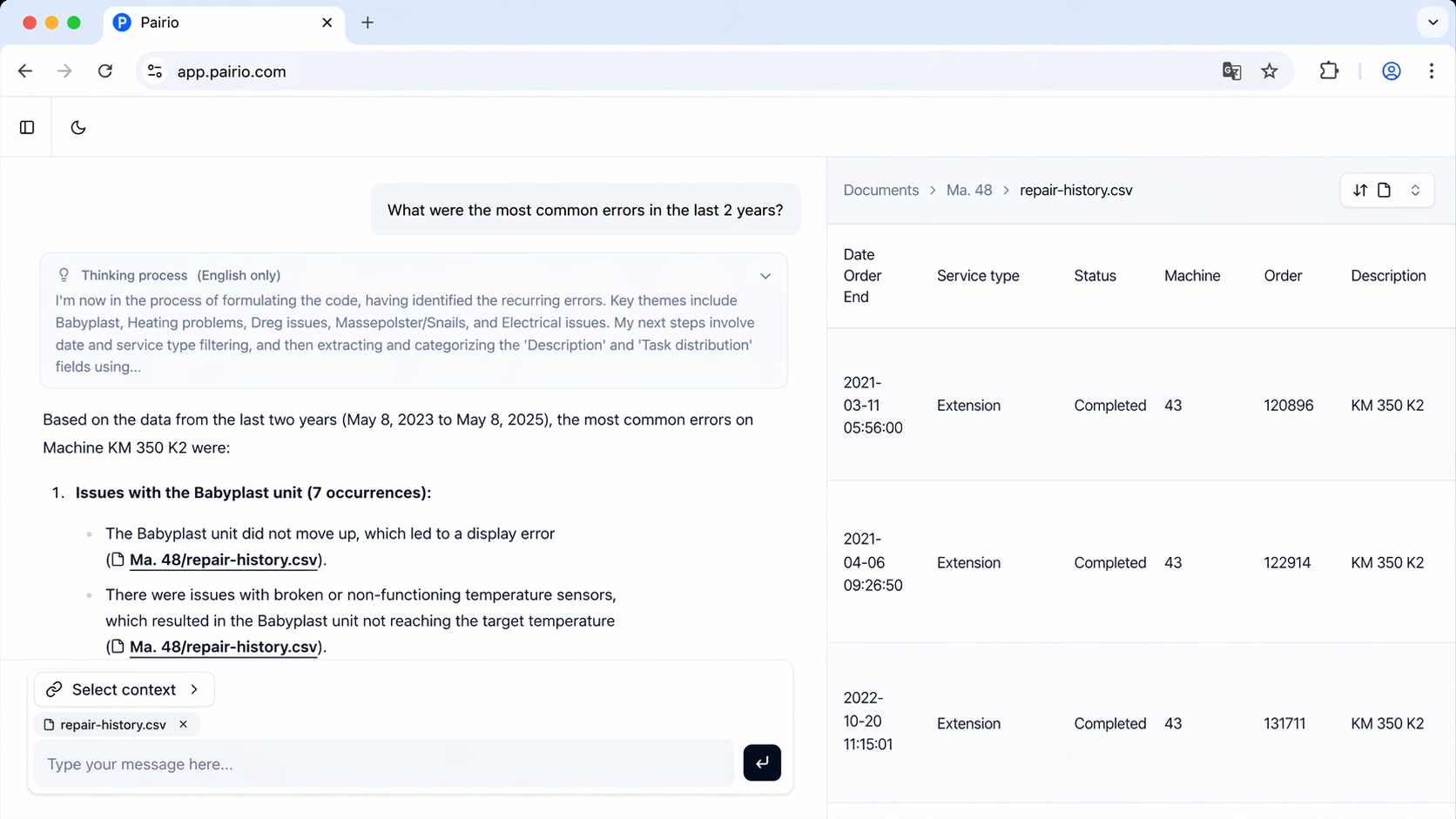 Analyze maintenance data and uncover patterns