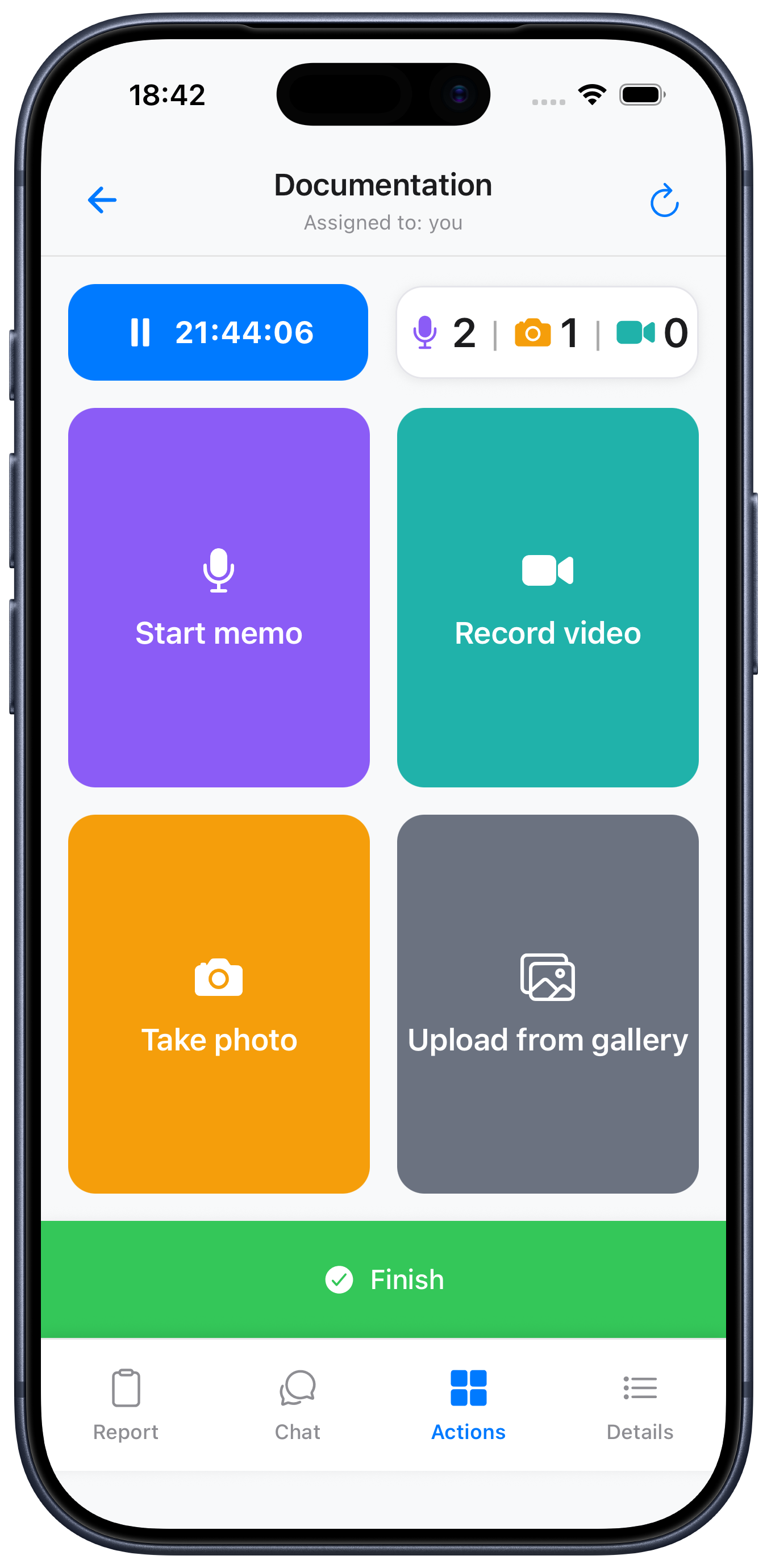 Capture voice memos, videos, or photos for automatic report generation